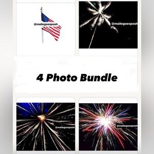 4 Art Photograph Prints Bundle: Fireworks and American Flag 8X10 inch July 4th